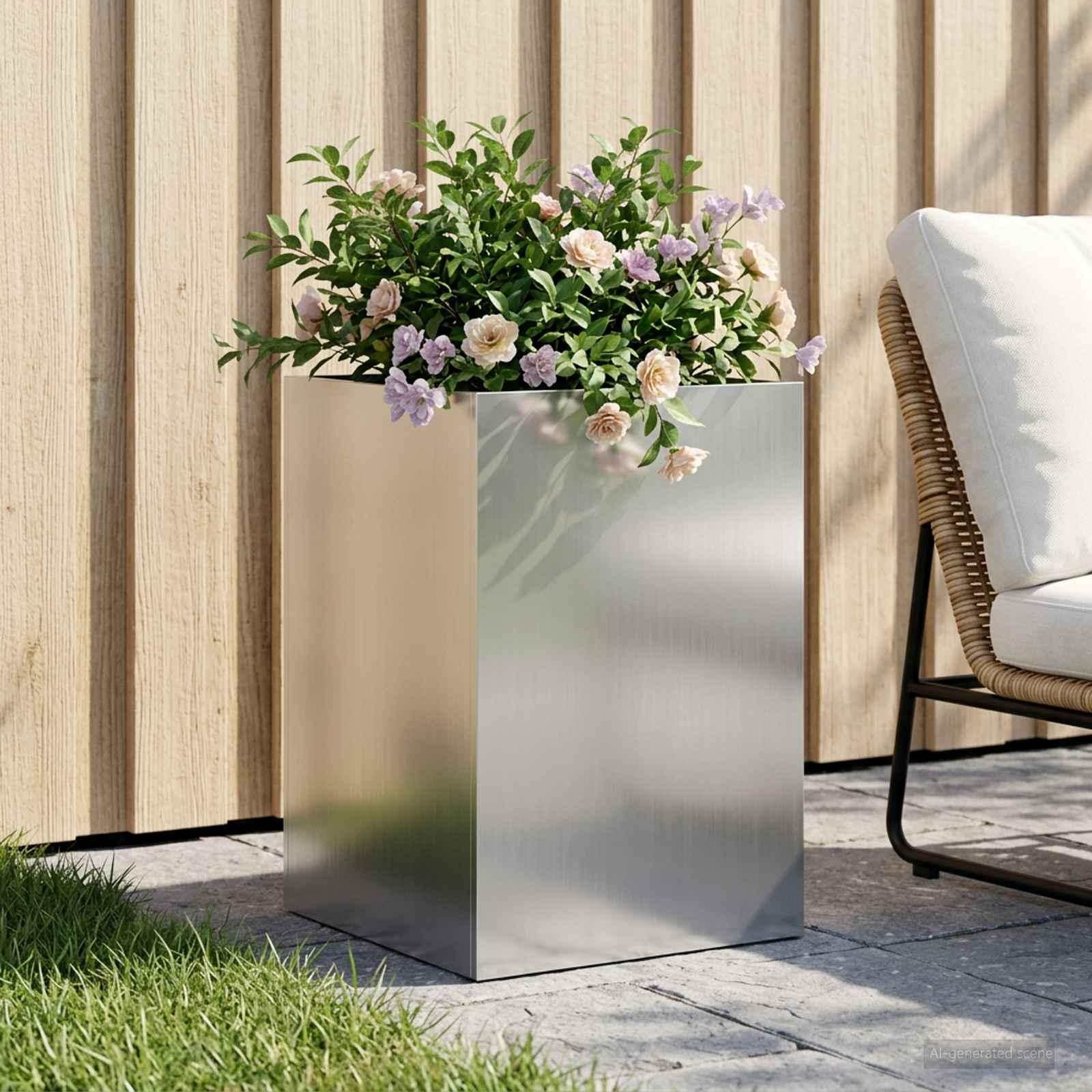Blomsterkrukke til have i sølv 40 x 40 x 60 cm galvaniseret stål