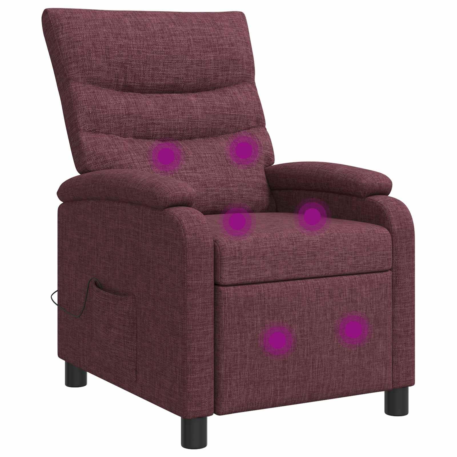 Massage lænestol i lilla stof med recliner og 6 massagepunkter