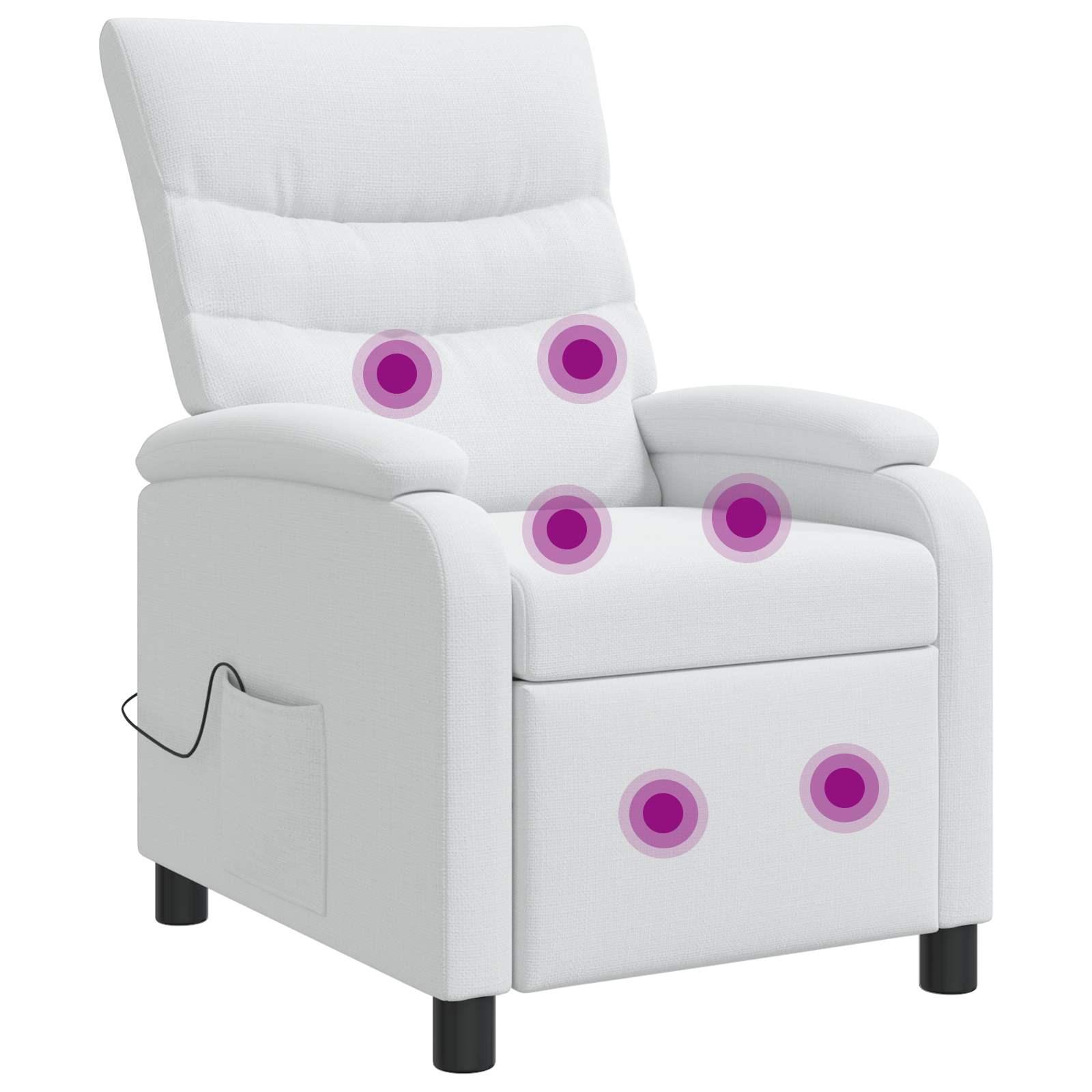 Massage lænestol i hvidt stof med reclinerfunktion
