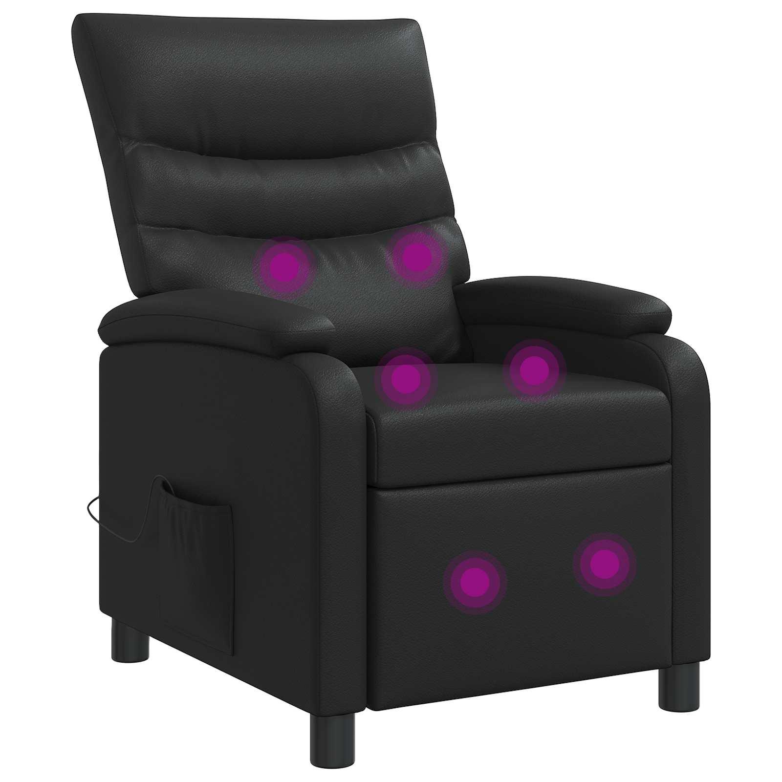 Massage lænestol i sort kunstlæder med recliner og USB
