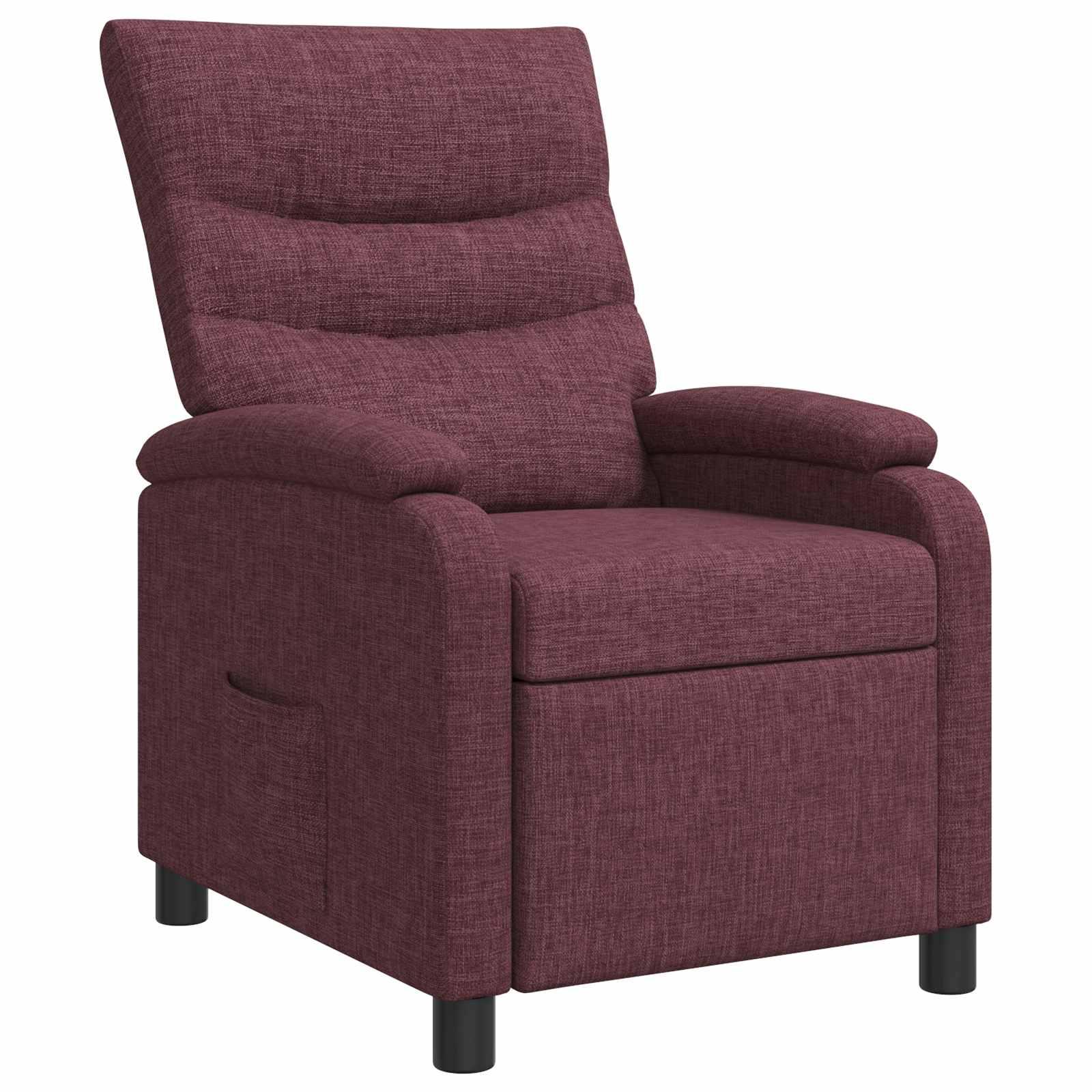 Recliner lænestol i lilla stof med justerbar ryglæn