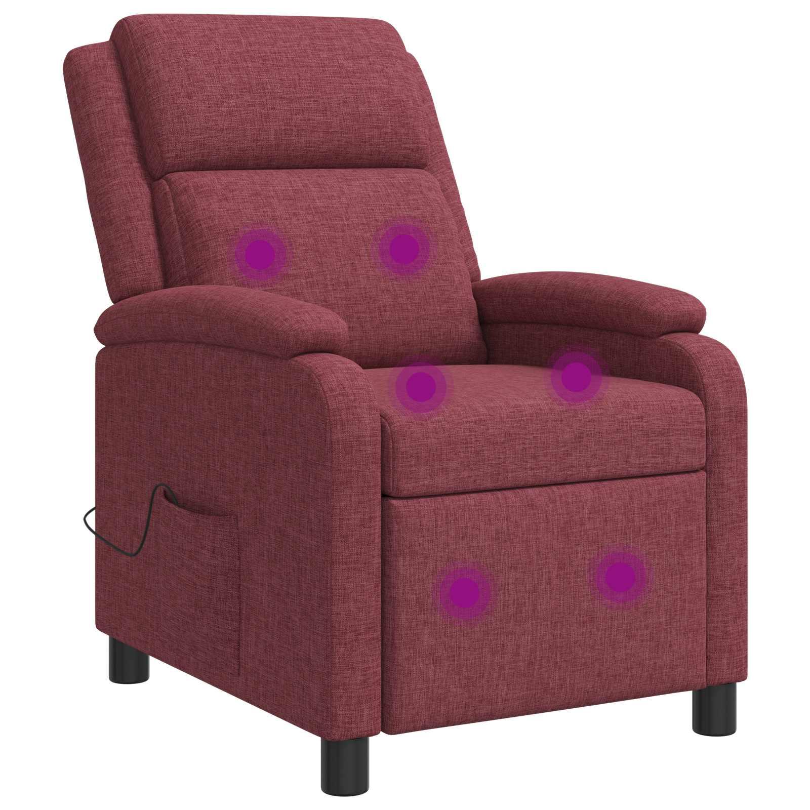 Massage lænestol med recliner og 6 massagepunkter - vinrød stof