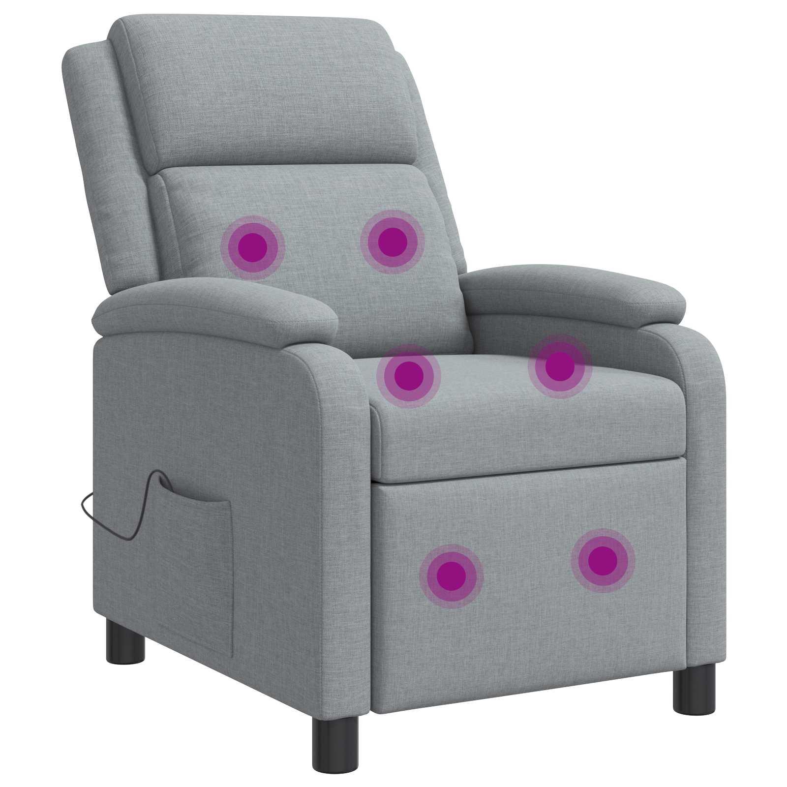 Massage lænestol med reclinerfunktion i lysegrå stof