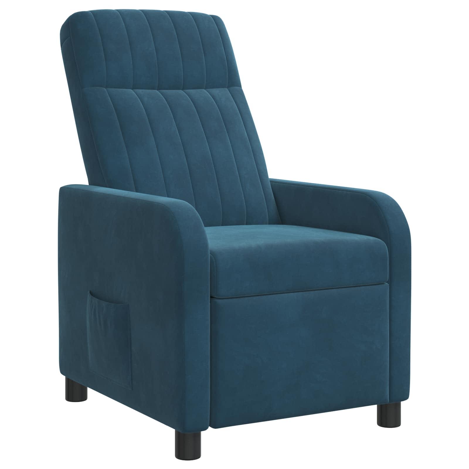 Recliner lænestol i blå velour med liggefunktion