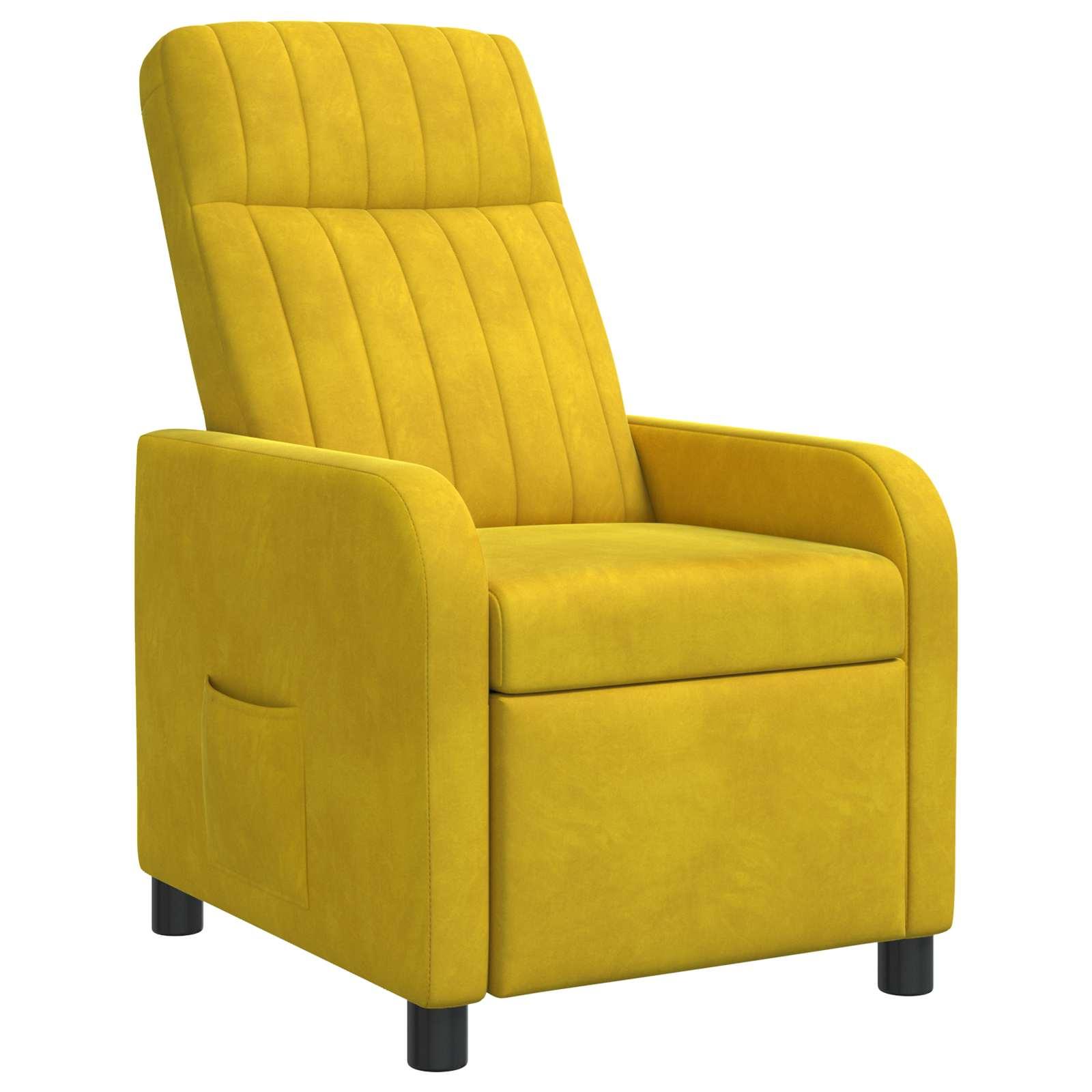 Recliner lænestol i gul velour med liggefunktion