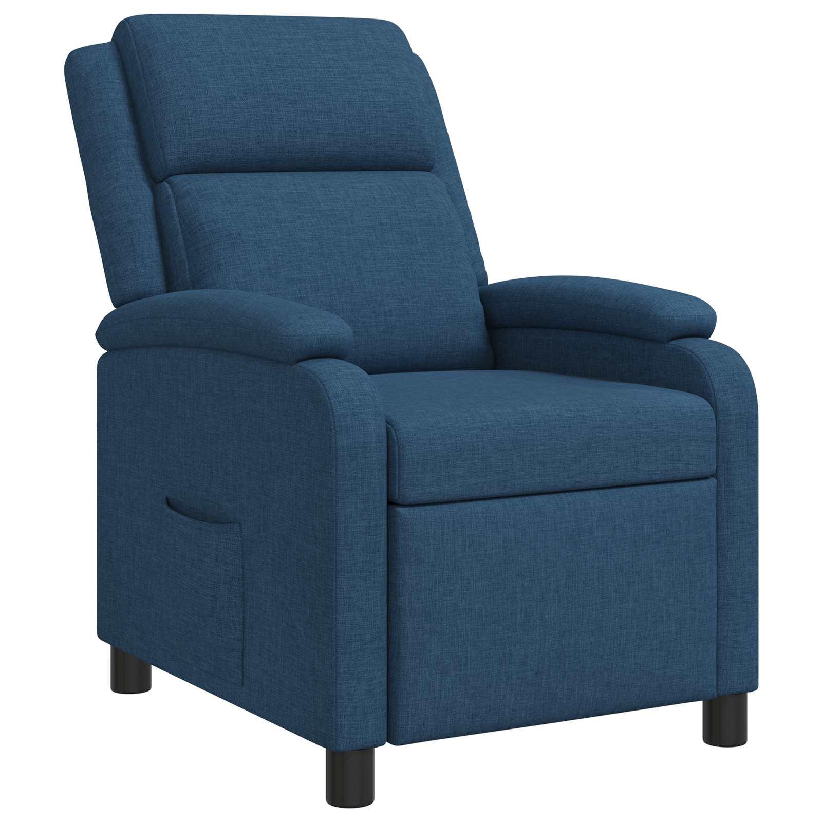 Recliner lænestol i blå stof med justerbar ryglæn