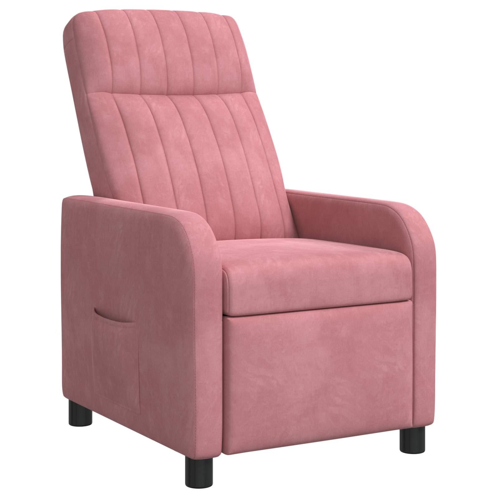Recliner lænestol i lyserød velour med liggefunktion