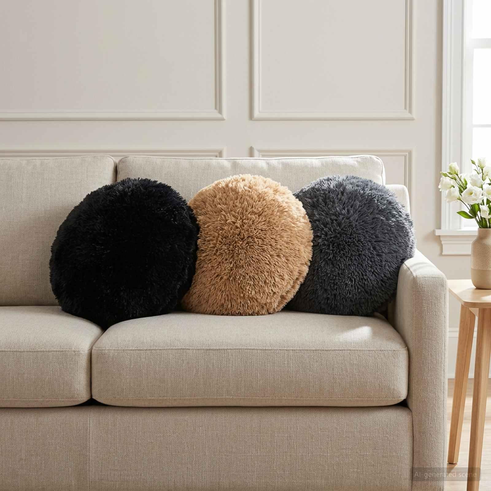 Pudebetræk 2 stk HEERLEN gråbrun Ø 40 cm i PV fleece
