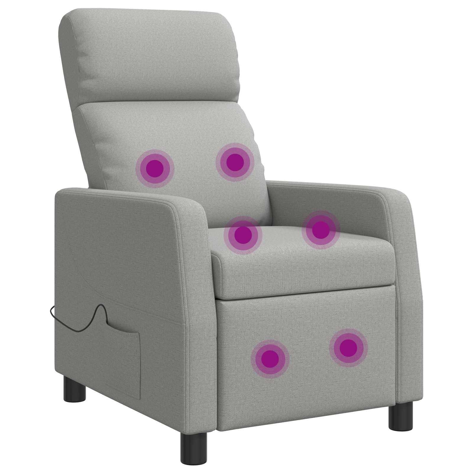 Massage lænestol i skygrå stof med recliner og massagefunktion