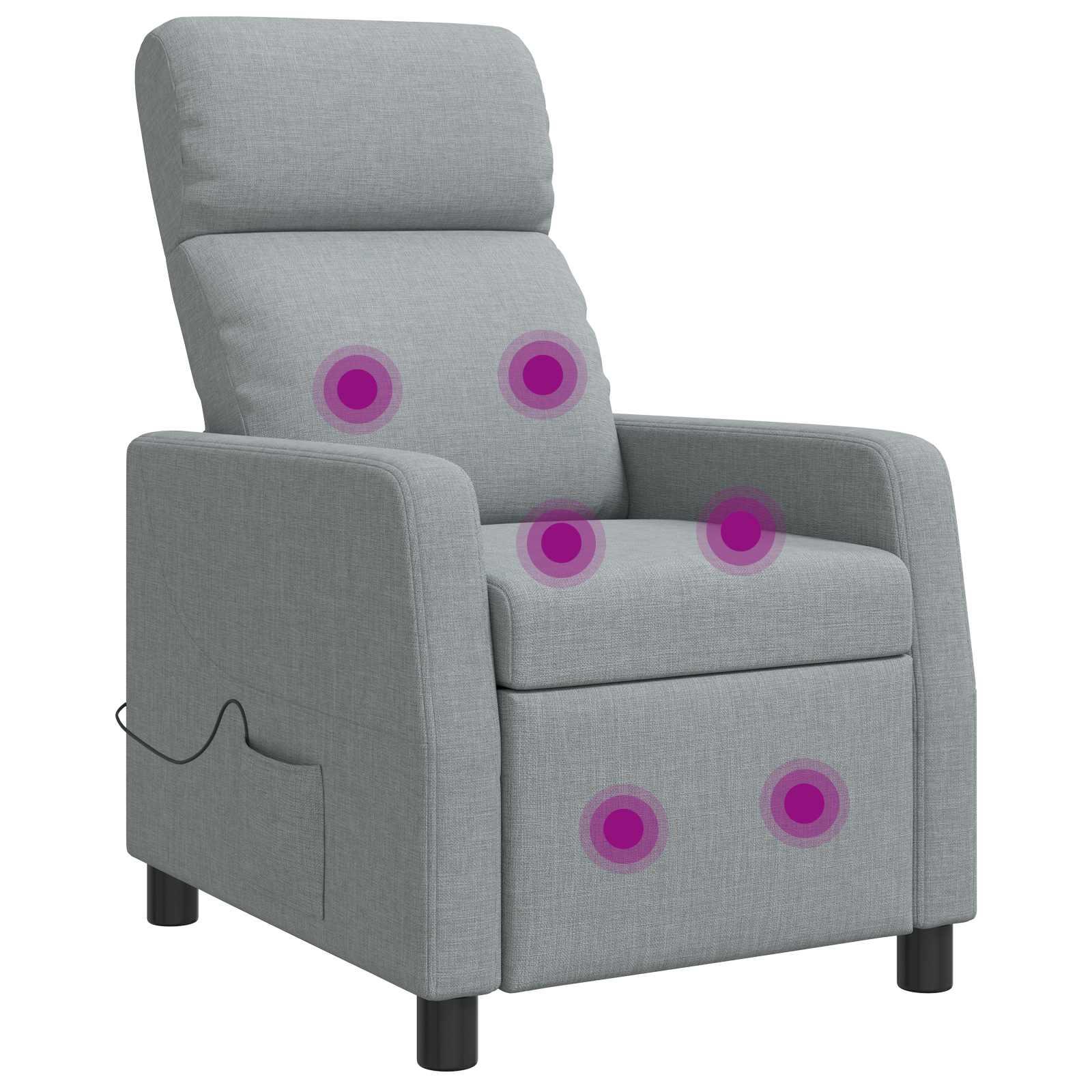 Massage lænestol i lysegrå stof med recliner og 6 massagepunkter