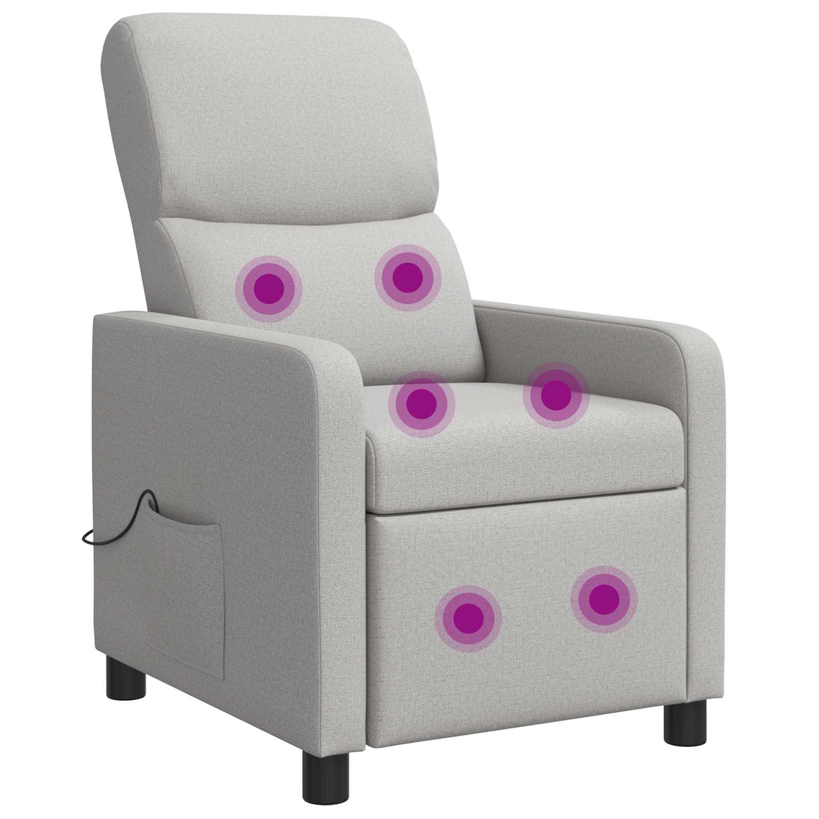 Massage lænestol i skygrå stof med recliner og fjernbetjening