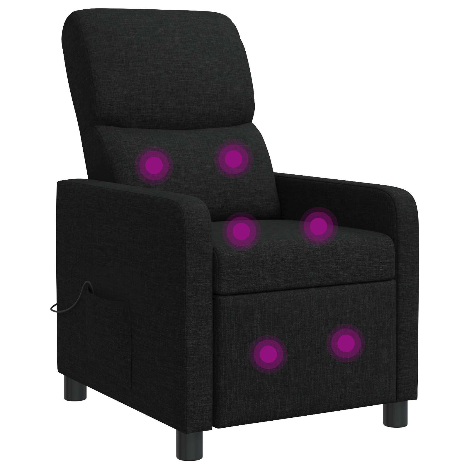 Recliner lænestol i sort stof med massage og fjernbetjening