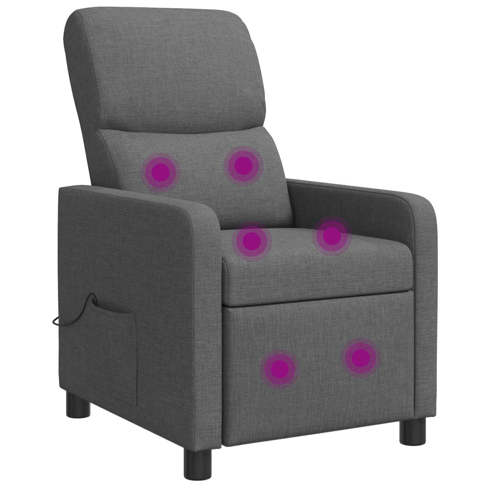 Massage lænestol med recliner og fjernbetjening i mørkegrå stof