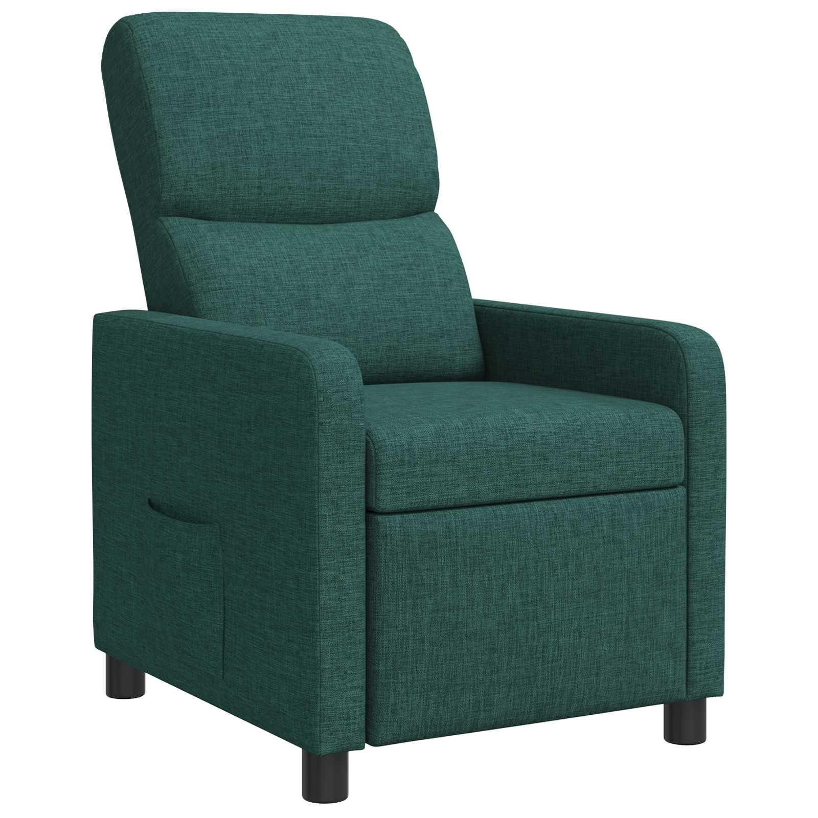Recliner lænestol i mørkegrøn stof med massage og fjernbetjening