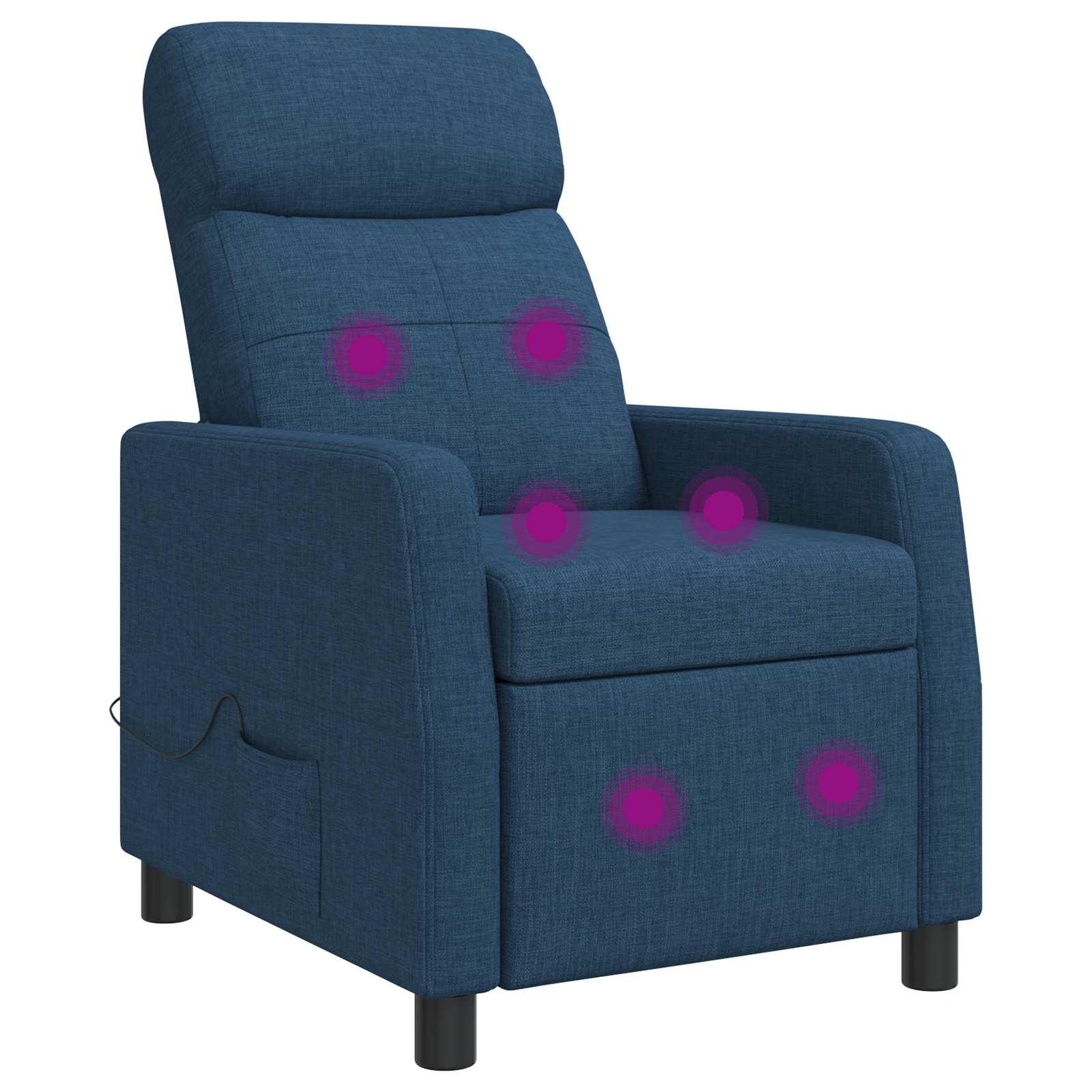 Massage lænestol i blå stof med recliner og 6 massagepunkter