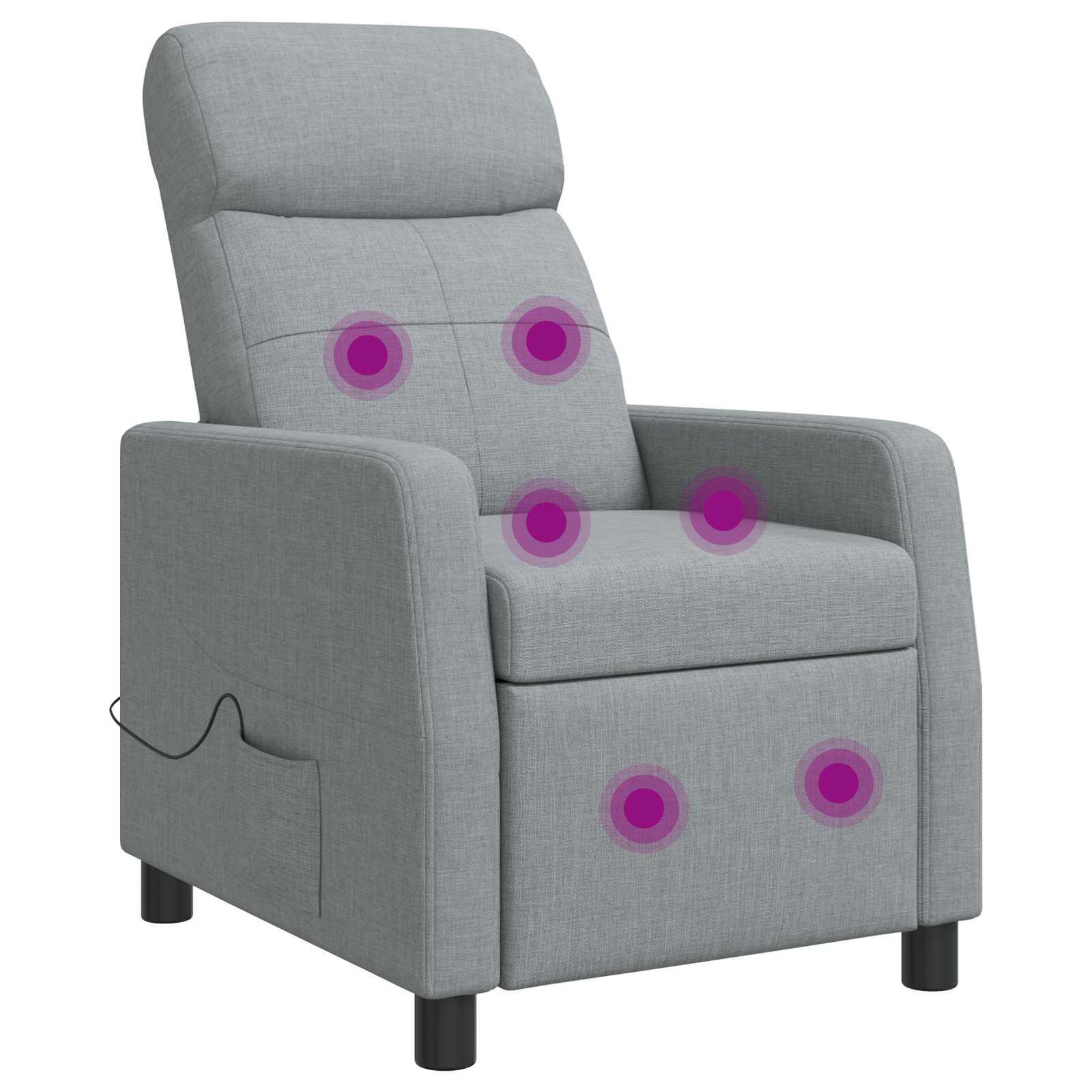 Massage lænestol med reclinerfunktion og 6 massagepunkter - lysegrå stof