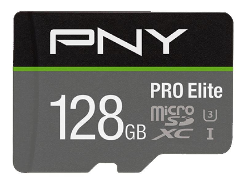 PNY PRO Elite microSDXC 128 GB UHS-I U3 Class 10 hukommelseskort + SD-adapter