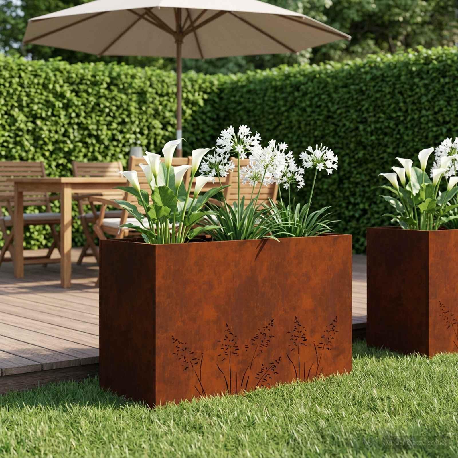 Blomsterkrukke i cortenstål 80 x 30 x 49 cm - rusten rektangulær plantekasse