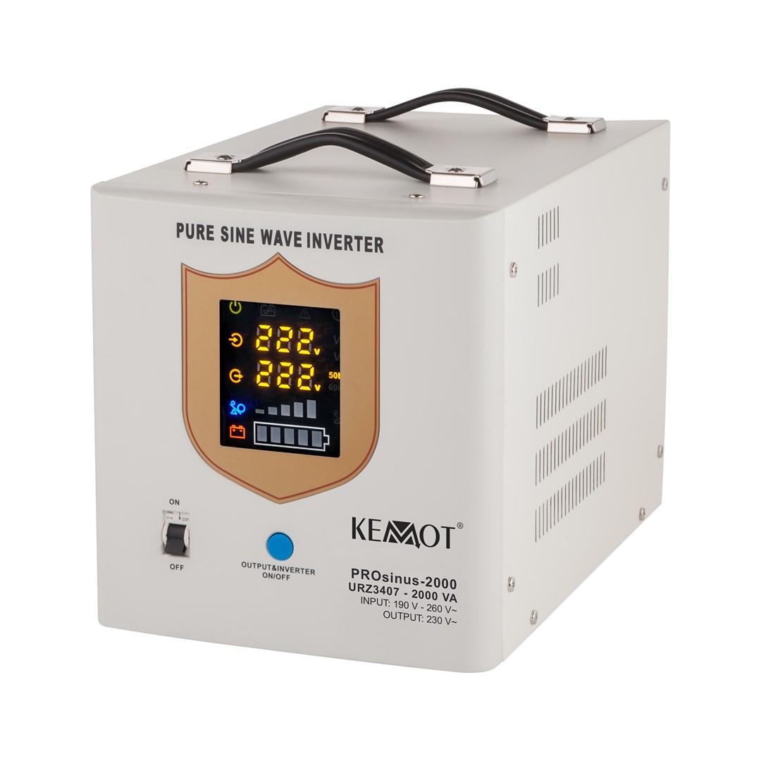 KEMOT PROsinus-2000 UPS inverter med ren sinusbølge og ladefunktion 12 V/230 V 2000 VA/1200 W