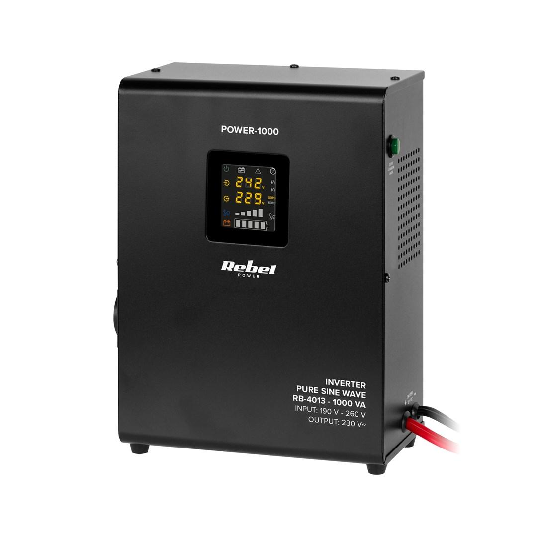 Rebel POWER-1000 vægmonteret nødstrømforsyning med ren sinusbølge 12 V/230 V 1000 VA/700 W