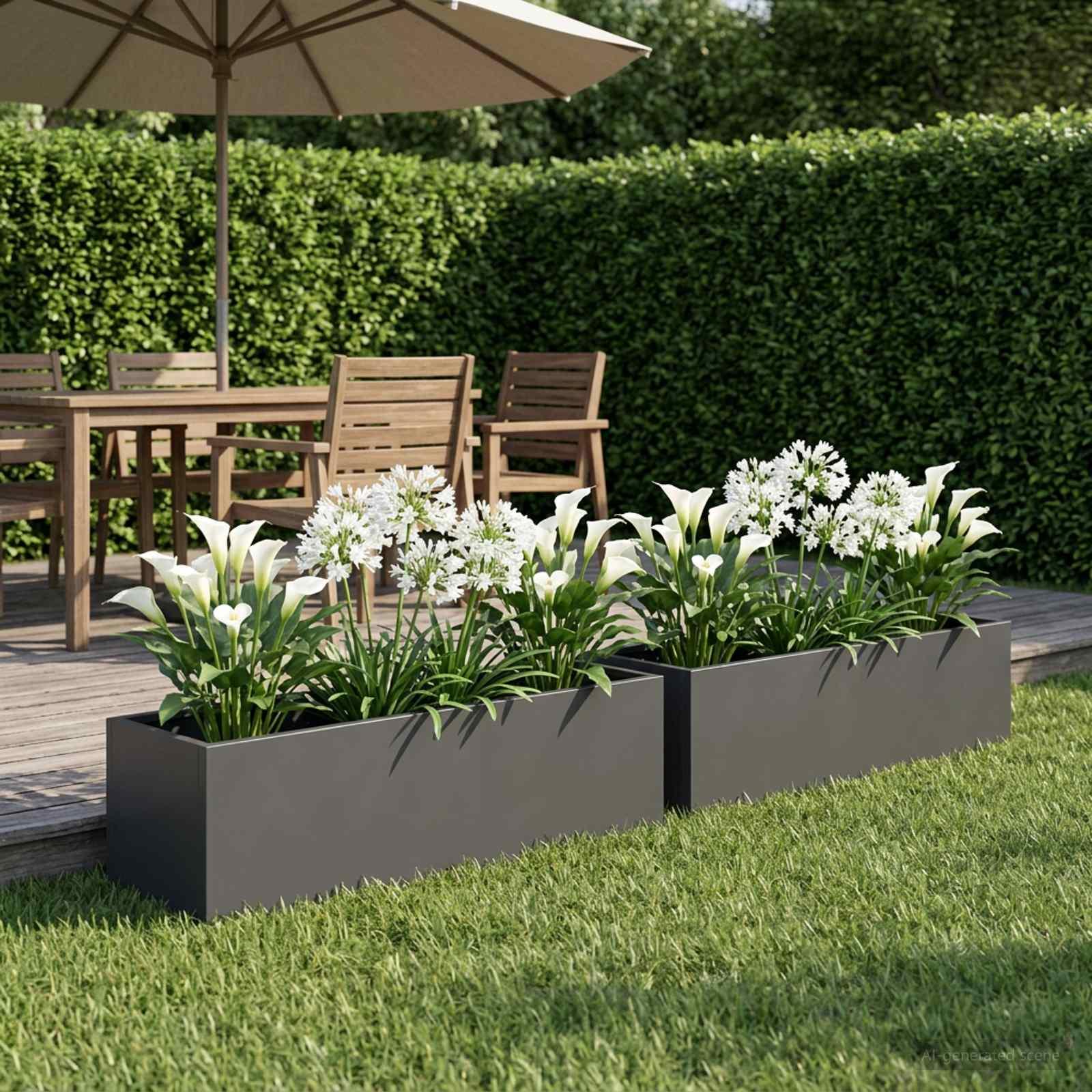 Blomsterkrukke 2 stk. antracit 80 x 20 x 20 cm