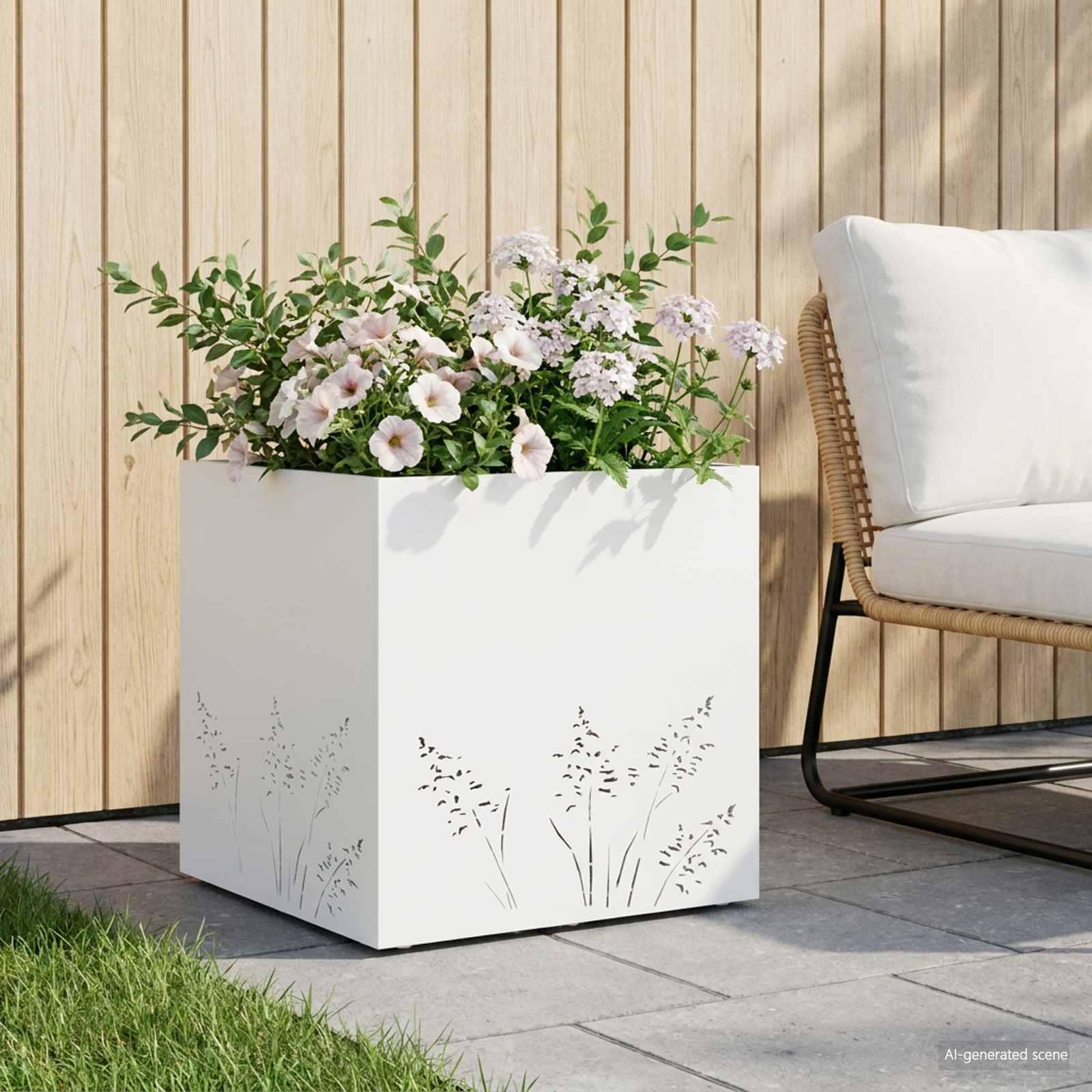 Have blomsterkrukke hvid 50 x 50 x 49 cm i koldvalset stål