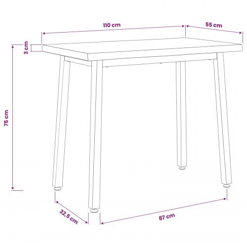 Spisebord i massivt akacietræ 110 x 55 x 75 cm rektangulært hvid og sort
