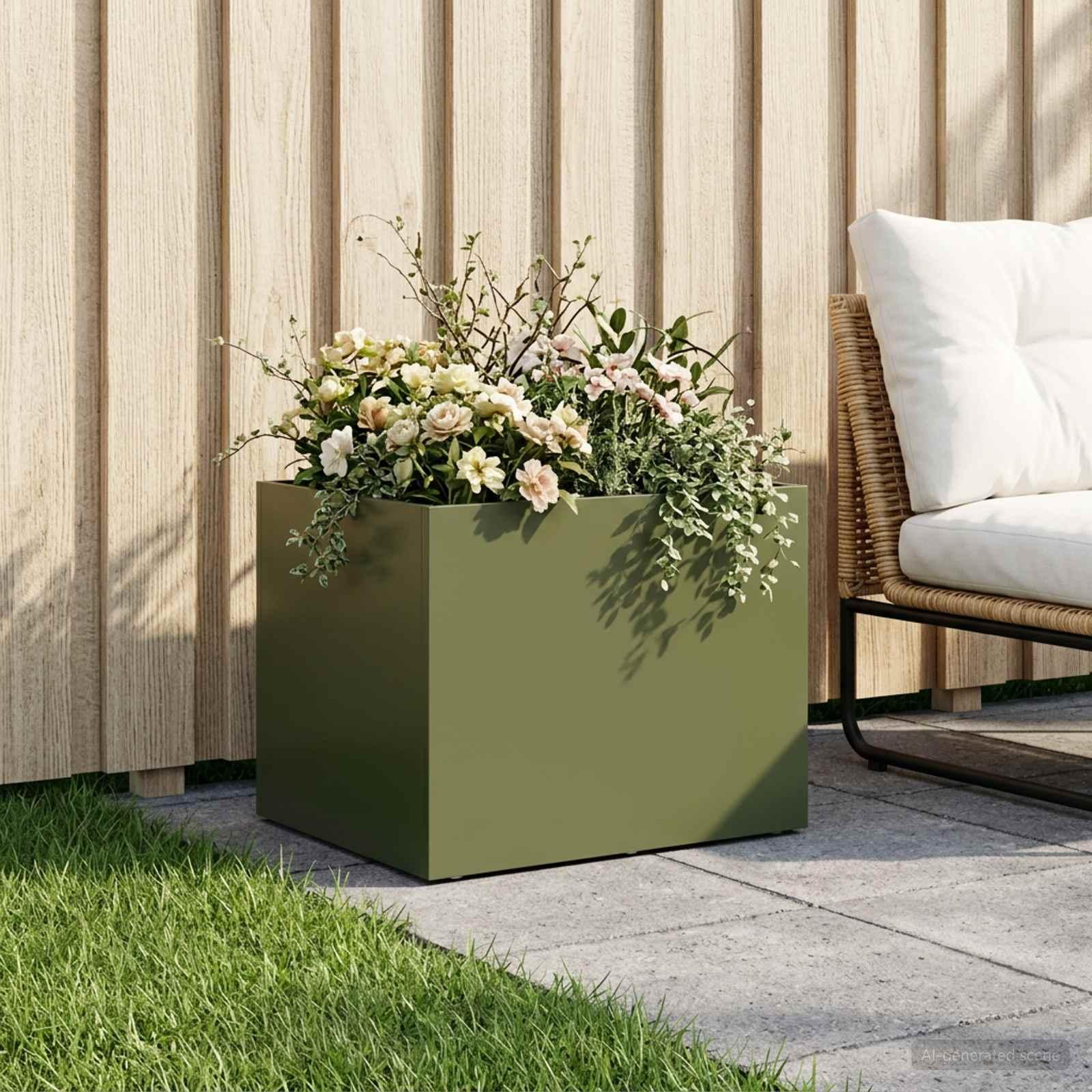 vidaXL Have Blomsterkrukke Olivengrøn 40 x 30 x 30 cm Koldvalset stål