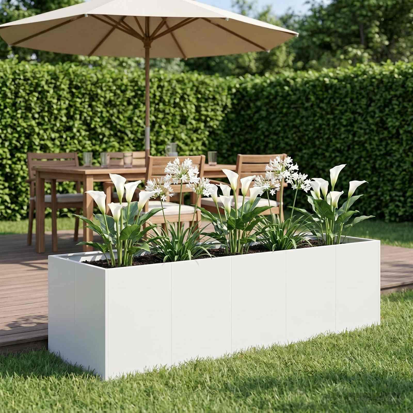 Have blomsterkrukke i koldvalset stål 200 x 80 x 60 cm - hvid