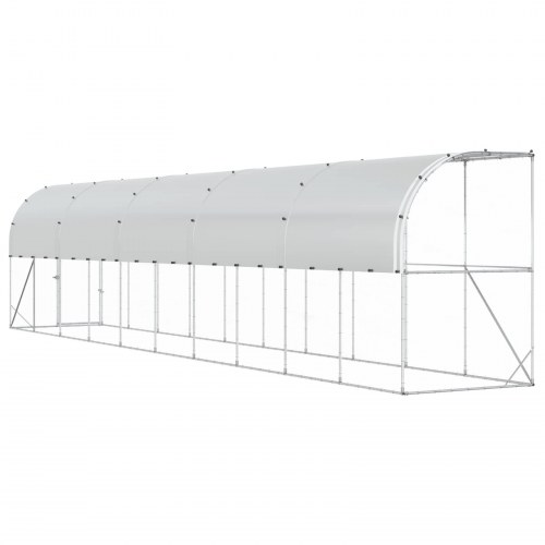 Hønsehus mod væg 600 x 150 x 215 cm i galvaniseret stål, sølv