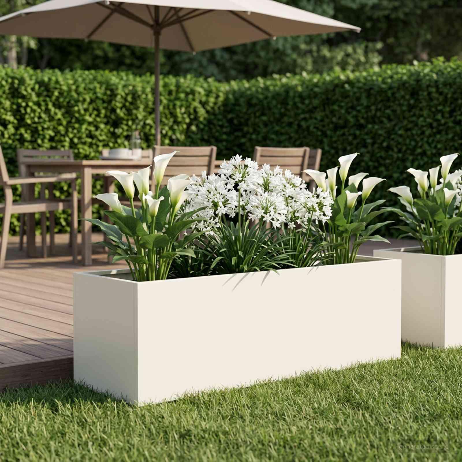 Blomsterkrukke til have i hvid 80 x 30 x 30 cm - koldvalset stål