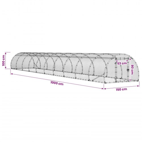 Kyllingehus sølv 1.000 x 150 x 100 cm i galvaniseret stål