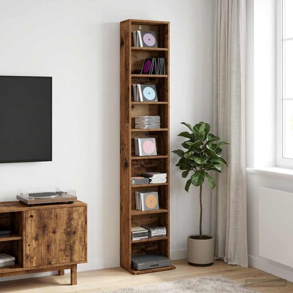CD skab i gammelt træ 33 x 23,5 x 175 cm i konstrueret træ