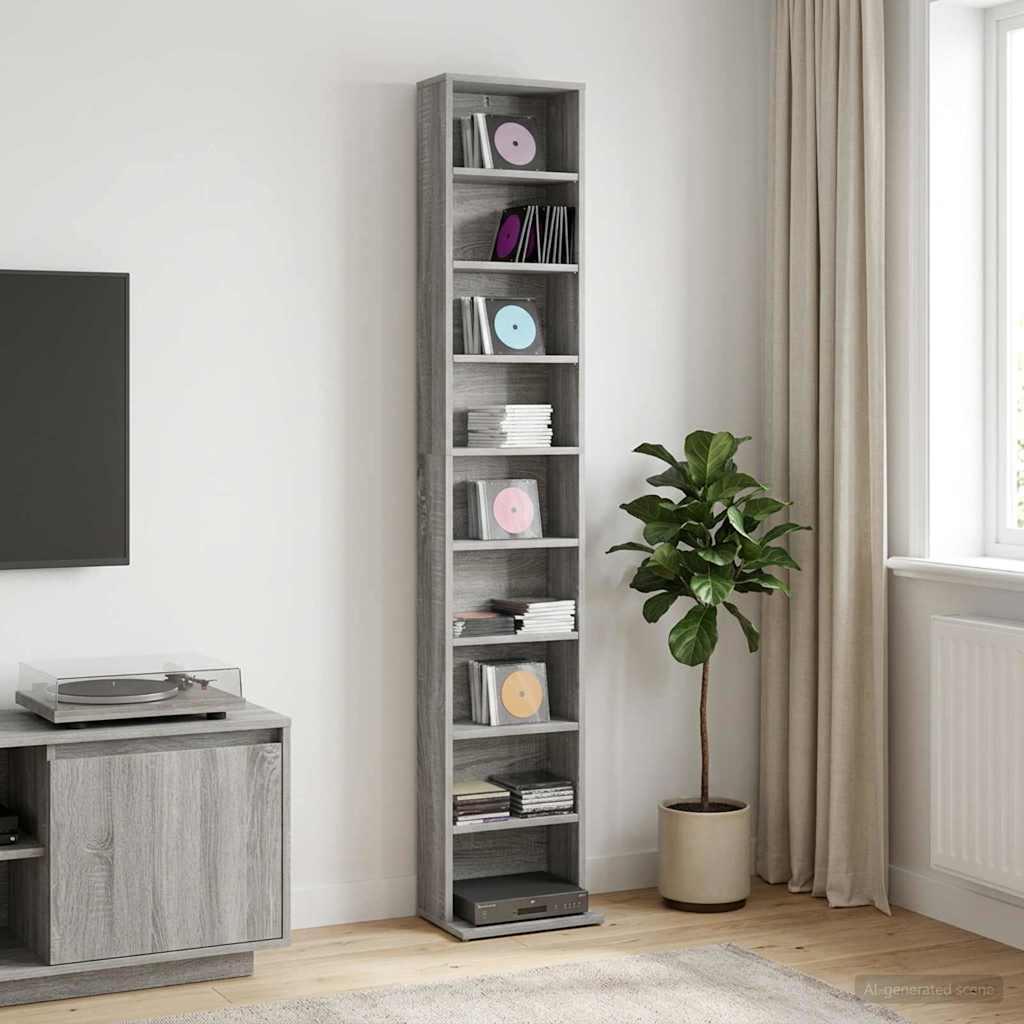 vidaXL CD Skab Grå Sonoma 33 x 23,5 x 175 cm Konstrueret træ