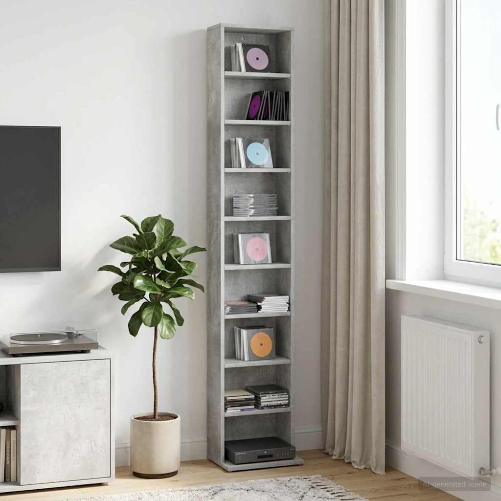 CD skab i betongrå 33 x 23,5 x 175 cm i konstrueret træ