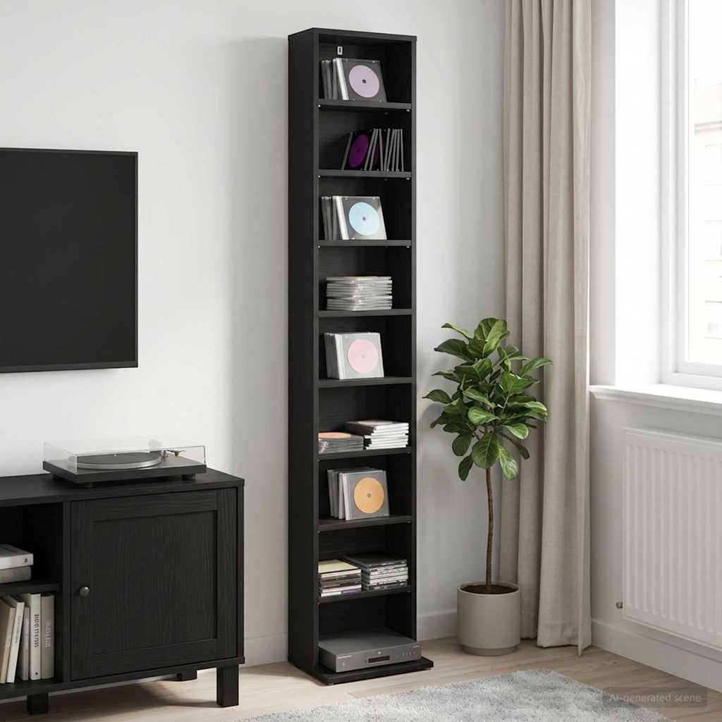CD skab i sort eg 33 x 23,5 x 175 cm med 8 hylder