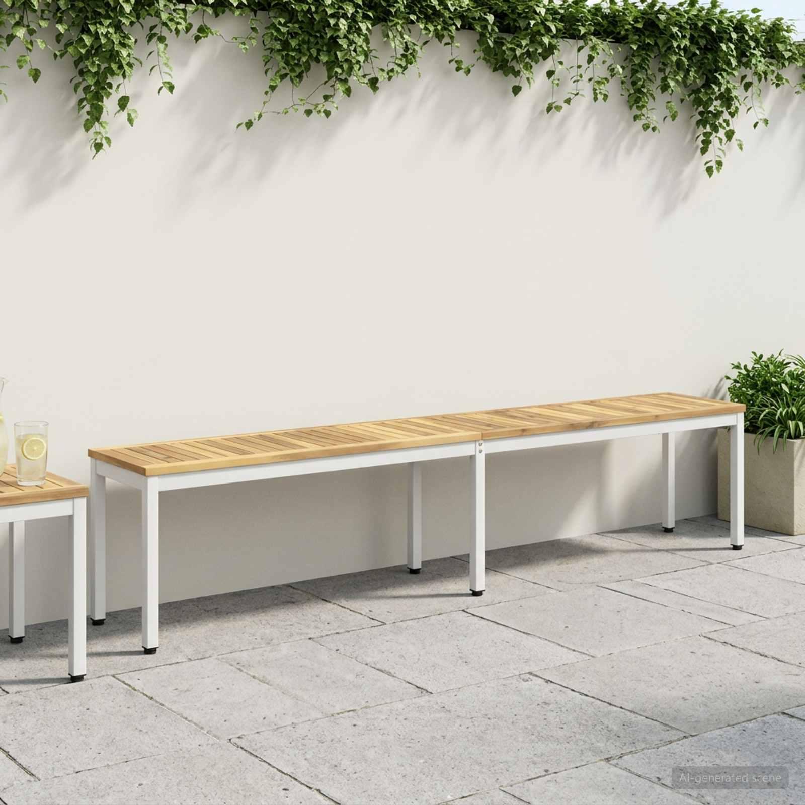 Havebænk i massivt akacietræ 201 x 35 x 45 cm hvid rektangulær
