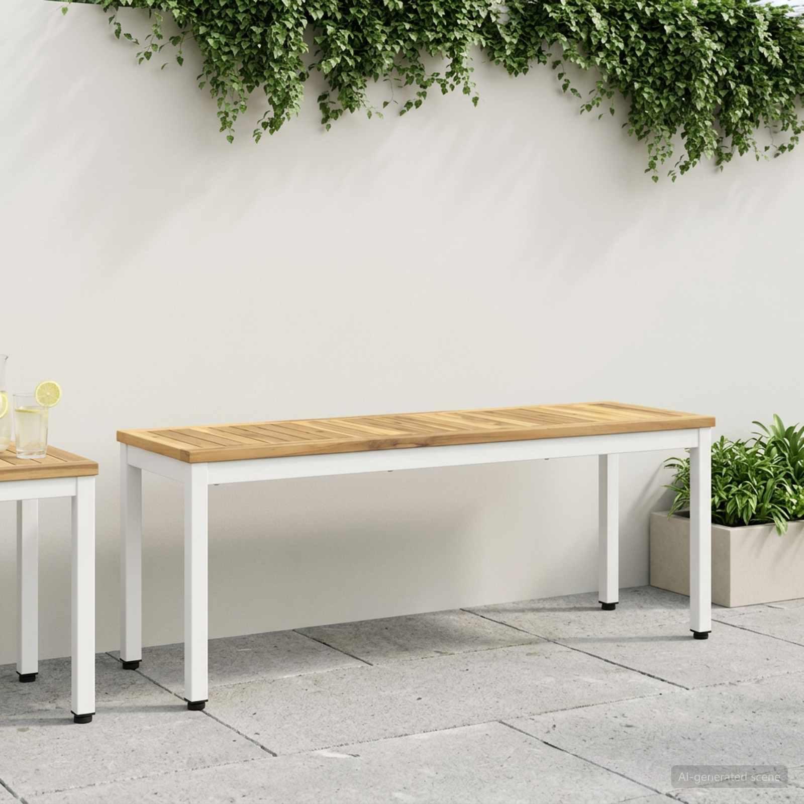 Havebænk i massivt akacietræ 108,5 x 35 x 45 cm - hvid rektangulær