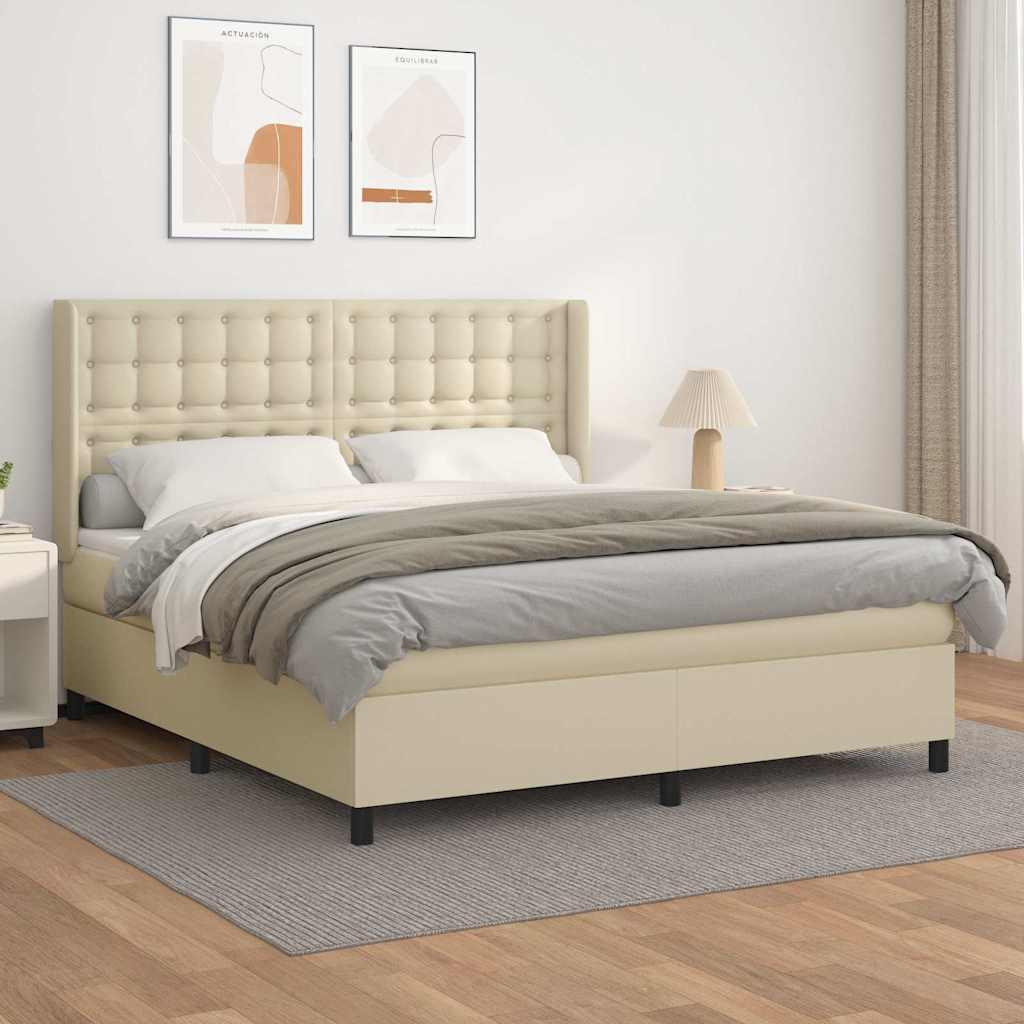 Kontinentalseng 160x200 cm med madras og topmadras i kunstlæder - cremefarvet