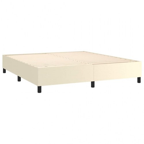 Kontinentalseng 160x200 cm med madras og topmadras i kunstlæder - cremefarvet