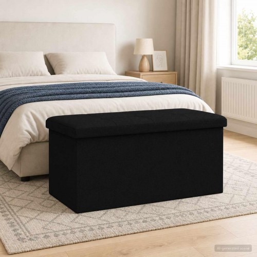 Foldbar opbevaringsbænk i sort linned 80 l 77 x 38 x 38 cm