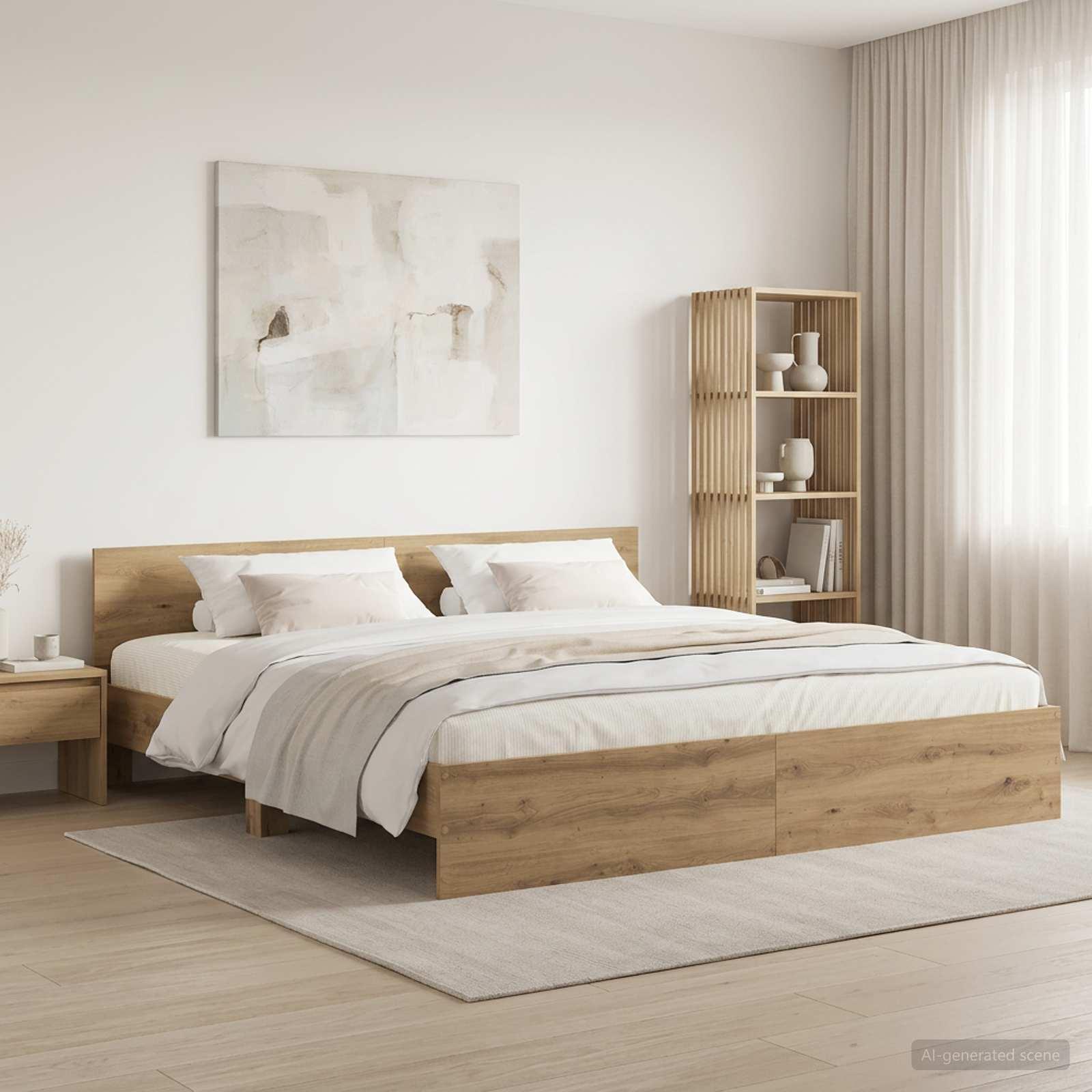 Sengestel med hovedgærde 200 x 200 cm i artisan-eg