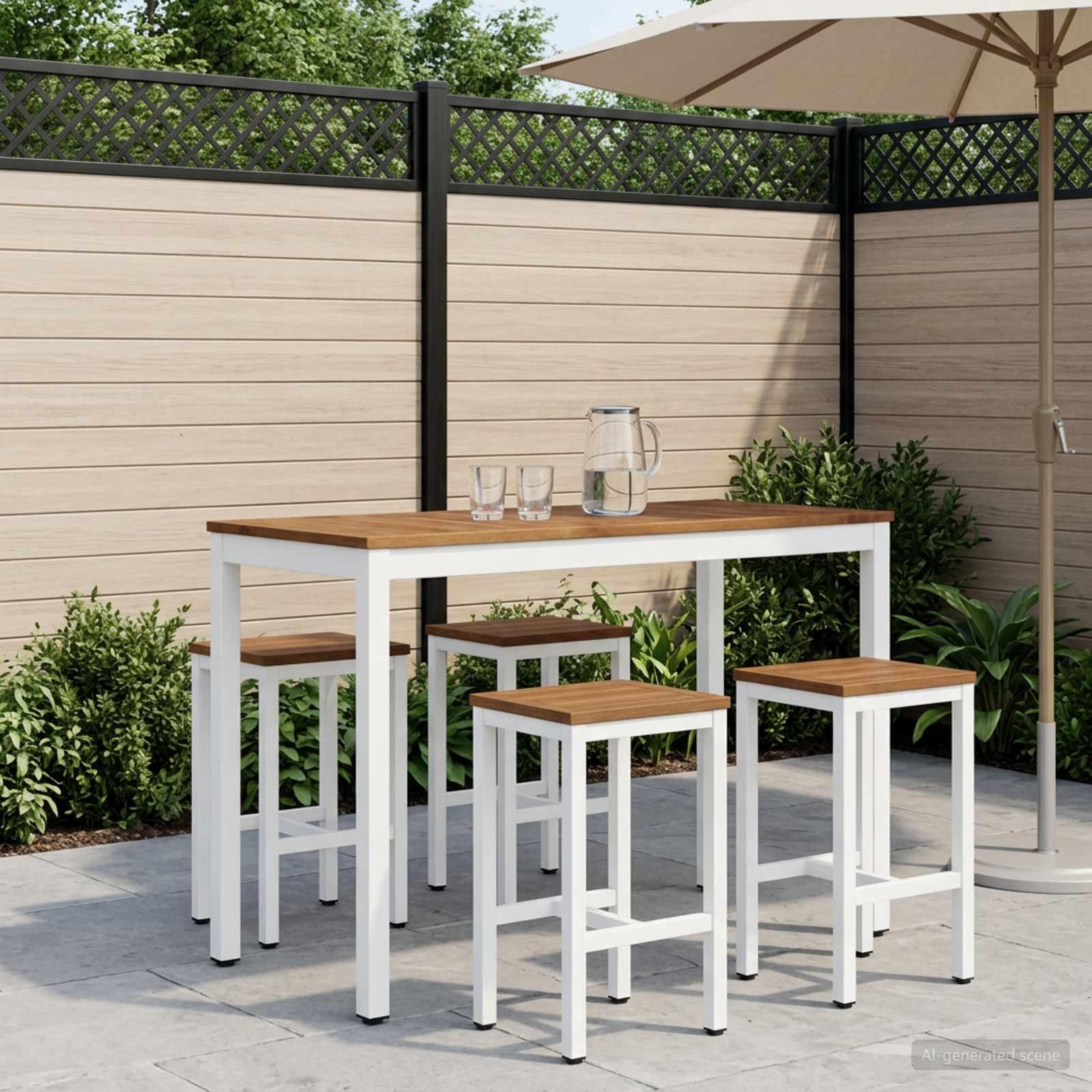 Havebarbord natur og hvid 108,5 x 55 x 105 cm