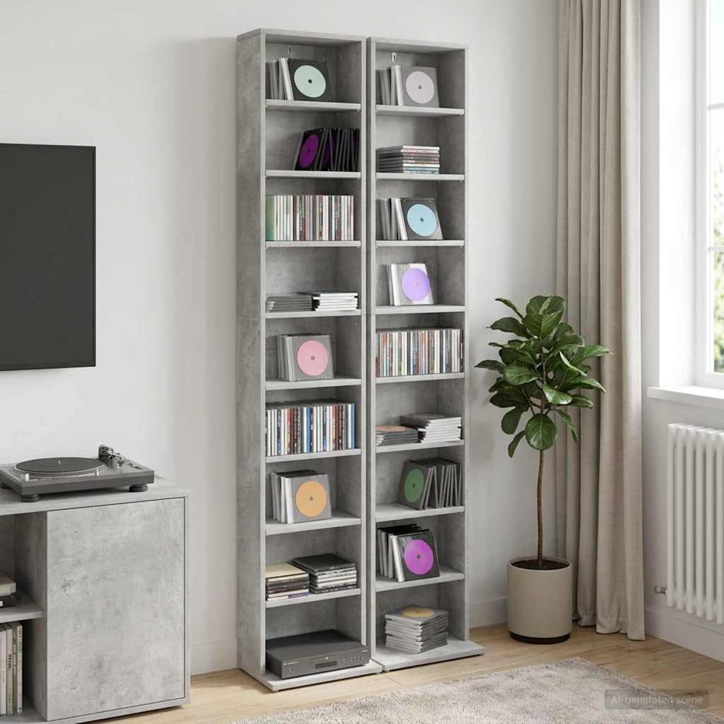 CD skab 2 stk. i betongrå 33 x 23,5 x 175 cm