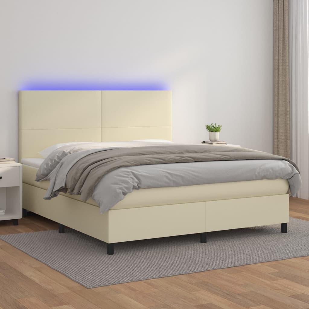 vidaXL kontinentalseng med LED-lys 160x200 cm kunstlæder cremefarvet