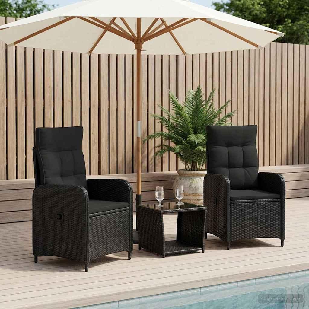 vidaXL Have lounge sæt 3 stk. Sort PE rattan og pulverlakeret stål