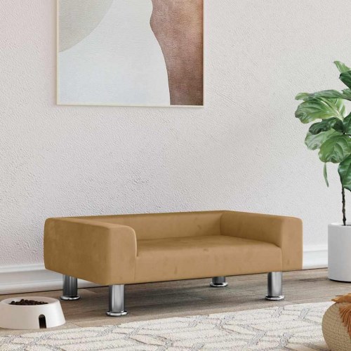 Hundeseng i velour 70 x 45 x 26,5 cm brun
