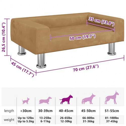 Hundeseng i velour 70 x 45 x 26,5 cm brun