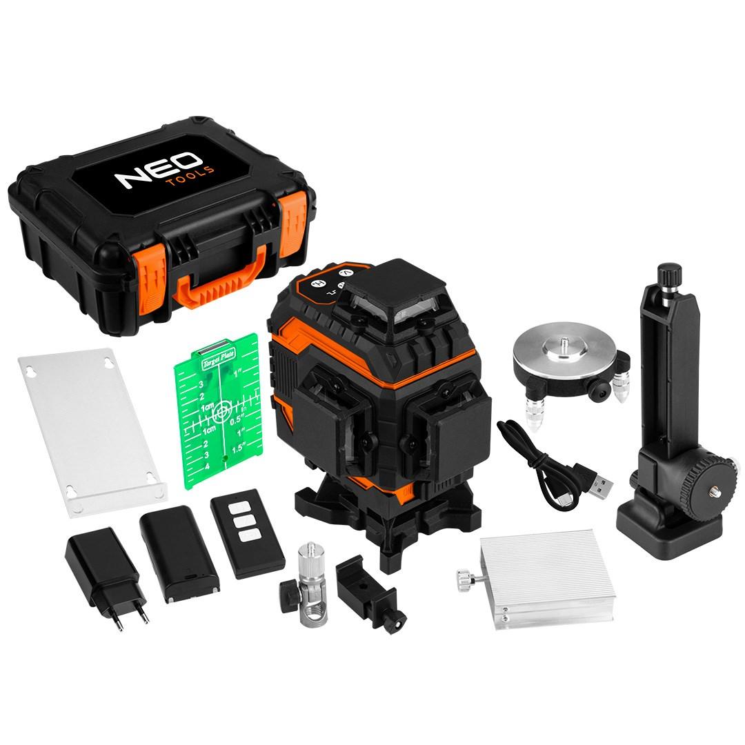 NEO TOOLS 3D krydslaser med 12 grønne linjer og bærekuffert