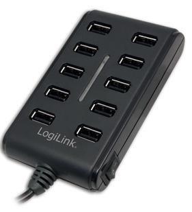 LogiLink UA0125 USB-hub med 10 porte USB 2.0 og strømadapter 3,5 A